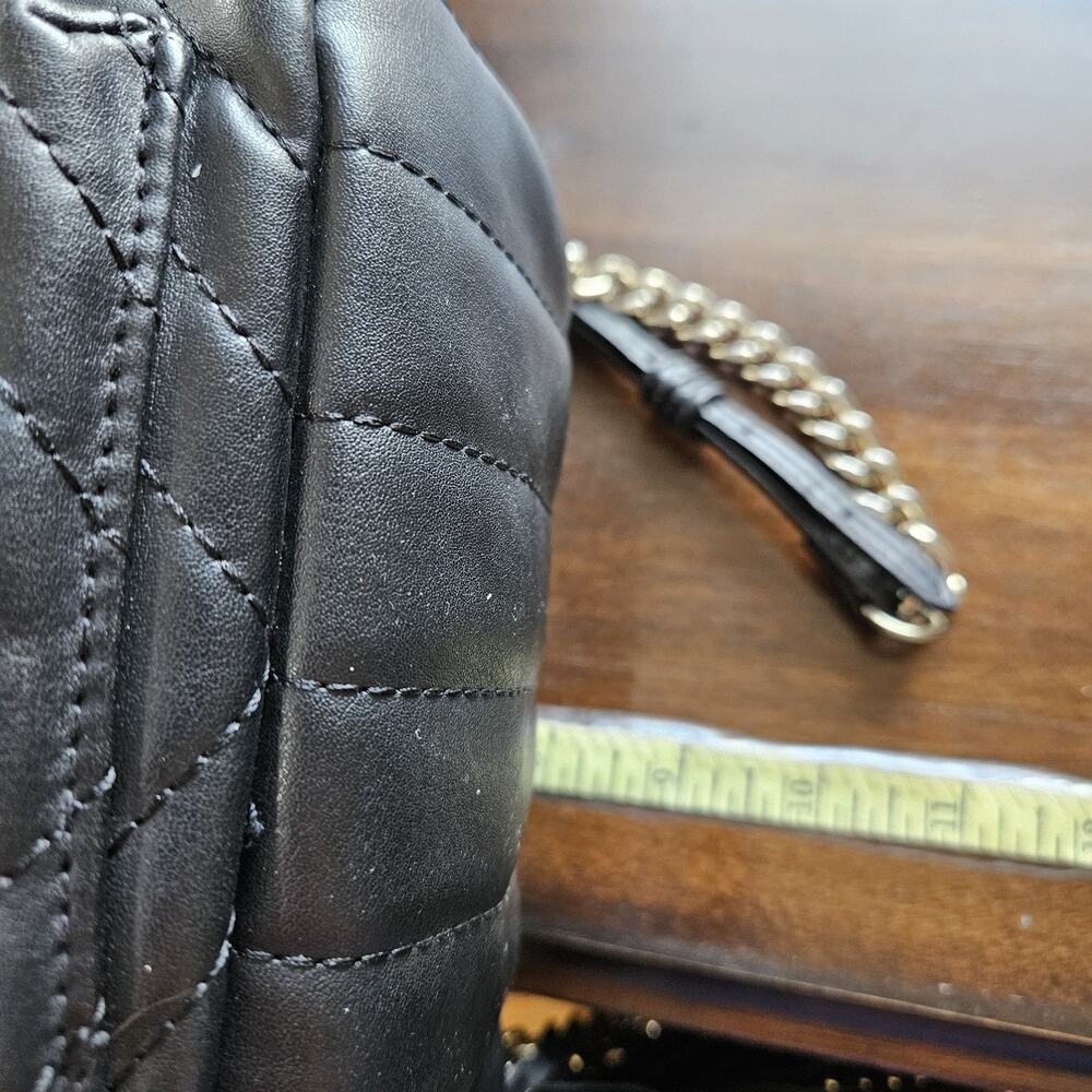 Victoria Secret Quilted Cheveron Faux Leather 90s Black Gold Mini Backpack Logo - Picture 11 of 15